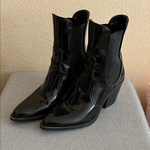Zara Glossy Black Heeled Boots